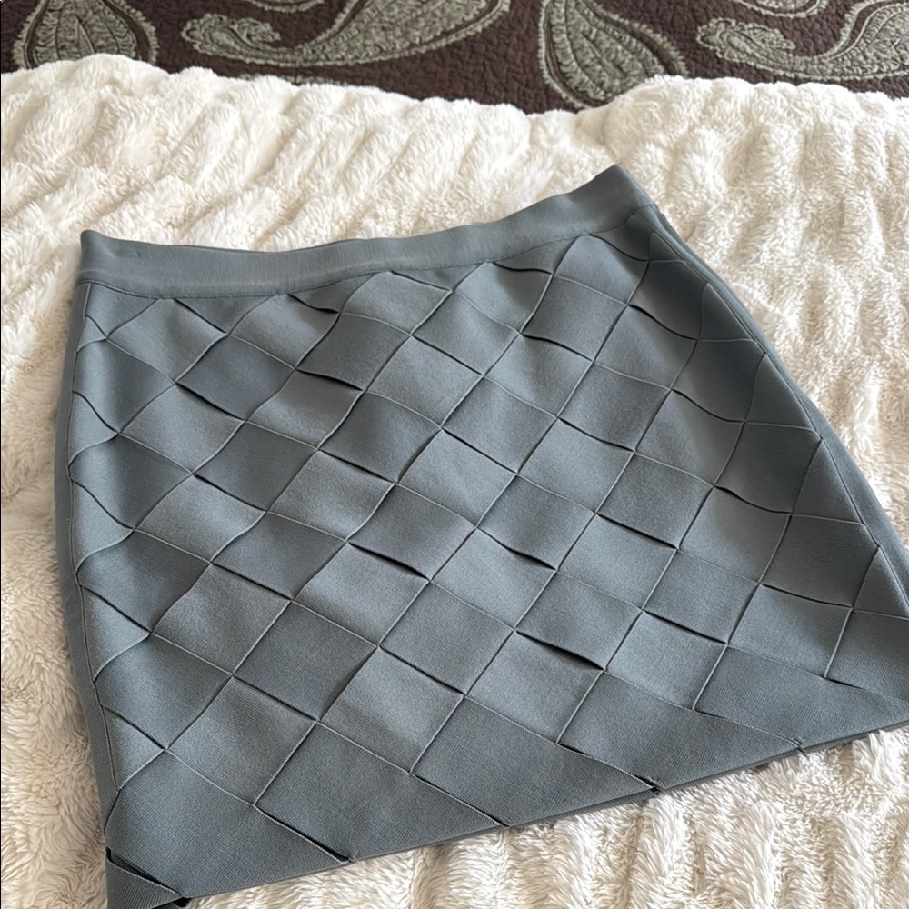 Herve Leger Gray A-Line Mini Skirt with Cut Out Design